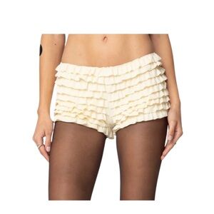 Edikted Cream Ruffle Shorts